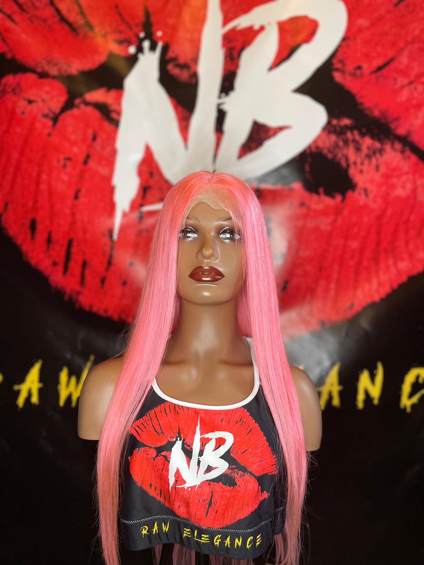 24" Pink Bubble Gum Straight 13x4 Frontal Lace Wig