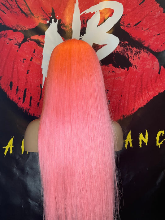 24" Pink Bubble Gum Straight 13x4 Frontal Lace Wig